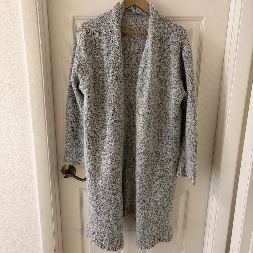 Larry Levine Women's Large Gray Marled Bouclé Long Open Cardigan Duster